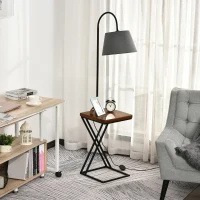 HOMCOM Staande lamp vloerlamp met opbergplank, grenenhout + staal, 36 x 36 x 165 cm (bruin + grijs + zwart) | Aosom.de(m-2)