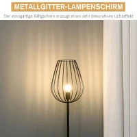 HOMCOM Staande lamp retro industrieel met metalen rooster kooi lampenkap & metalen voet(m-6)