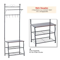 HOMCOM Staande kapstok met 3 schoenenrekken kledingstandaard garderobe hal staal(m-4)