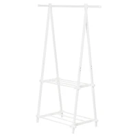 HOMCOM Kledingrek met schoenenrek kledingstang garderobestandaard staal wit(m-1)