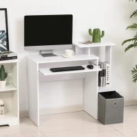 HOMCOM Computertisch, Schreibtisch, Bürotisch, Gamingtisch, PC-Tisch mit Tastaturablage, Schublade, E1 Spanplatte, Weiß, 100 x 40 x 86,6 cm(m-5)