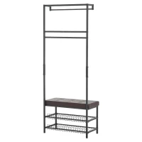 HOMCOM garderobestandaard garderobe kledingrek met zitbank schoenrenrek metaal(m-5)