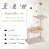 PawHut Klimboom met sisal paal, kattenboom, krabpaal, hangmat, spaanplaat beige(m-4)
