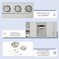 HOMCOM Kinderkeuken met accessoires droomkeuken speelkeuken speelgoedkeuken grenenhout MDF wit(m-7)