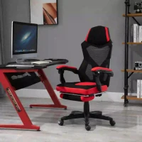 Vinsetto Ergonomische kantoorstoel gamestoel draaistoel met voetsteunen polyester zwart(m-2)