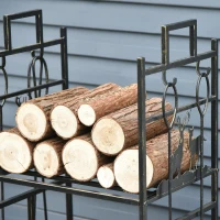 Outsunny Brandhoutstandaard met openhaard gereedschap brandhoutplank ijzer goud(m-8)