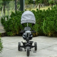 HOMCOM 2-in-1 kinderdriewieler duwstang voor kinderdriewieler met kap Trike grijs(m-4)