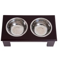 PawHut Voerbak voederbak hondenbak verhoogd 2 bakken katten MDF rvs(m-5)