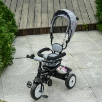 HOMCOM 2-in-1 kinderdriewieler duwstang voor kinderdriewieler met kap Trike grijs(m-5)