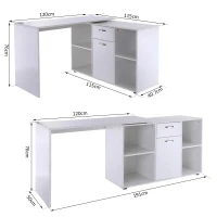 HOMCOM Hoekschrijftafel computertafel bureau hoekbureau wit MDF(m-3)