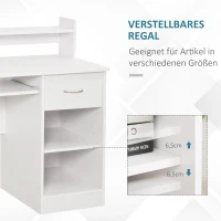 HOMCOM Computertafel kantoortafel speeltafel pc-tafel met lade wit(m-5)