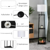 HOMCOM Staande lamp met 3 planken stalamp polyester katoen metaal zwart(m-5)