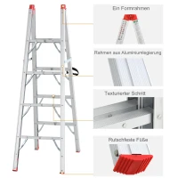 HOMCOM Inklapbare ladder vouwladder staladder aluminium zilver(m-5)