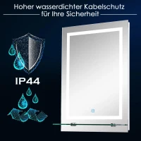 Kleankin LED badkamerspiegel met verlichting Badkamerspiegel glazen planchet 22 W 70x50 cm(m-5)