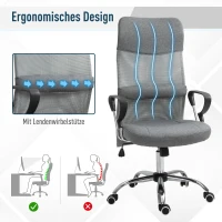 Vinsetto Bureaustoel gamingstoel ergonomische draaistoel kantoorstoel linnen grijs(m-4)