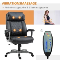 Vinsetto Ergonomische Massage-Bureaustoel in Vintage Stijl met 6 Vibratiepunten en Hoog Draagvermogen, Zwart(m-6)