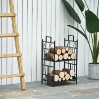 Outsunny Brandhoutstandaard met openhaard gereedschap brandhoutplank ijzer goud(m-2)