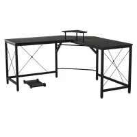 HOMCOM Computerbureau L-vormig hoekbureau bureau kantoortafel metaal zwart(m-5)