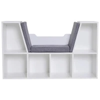 HOMCOM® boekenkast met zitkussens | staande kast | hout, linnen | 102 x 30 x 61 cm | Wit, grijs | Aosom.de(m-7)