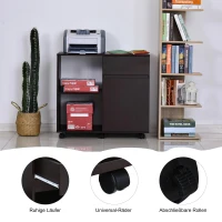 HOMCOM Printertafel trolley printerstandaard met laden+plank spaanplaat bruin(m-5)