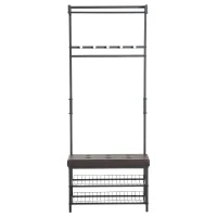 HOMCOM garderobestandaard garderobe kledingrek met zitbank schoenrenrek metaal(m-4)