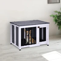 PawHut Hondenhok inklapbare hondenkooi hondenhok met raam huisdier massief hout grijs(m-2)