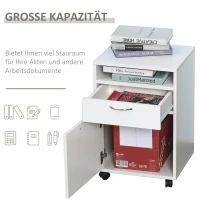 HOMCOM rolcontainer, archiefkast, kantoorcontainer met schuiflade, kantoorkast, opslagcontainer, spaanplaat, wit, 40 x 35 x 60 cm rolcontainer archiefkast schuiflade kantoorkast wit | Aosom.de(m-4)