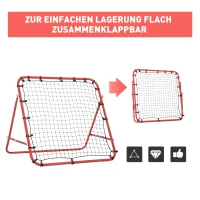 HOMCOM voetbal rebounder kickback goal rebound muurnet, metalen buis + PE-stof, 96 x 80 x 96 cm, rood net | Aosom.nl(m-5)