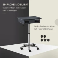 HOMCOM Laptoptafel laptopstandaard met wielen in hoogte verstelbaar inklapbaar staal zwart(m-5)