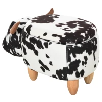 HOMCOM dierenkruk voor kinderen, kinderkruk met opbergruimte, gestoffeerde kruk, zitbank met dierenmotief, voor kinderkamers, varken voetenbank, zwart + wit, 62 x 35 x 36 cm | Aosom.de(m-6)