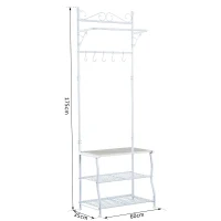 HOMCOM Staande kapstok met 3 schoenenrekken kledingstandaard garderobe hal staal(m-3)