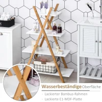 Kleankin badkamerplank 4 niveaus trapplank ladderplank badkamer bamboe naturel + wit(m-6)