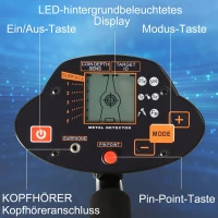 Outsunny Metaaldetector zoekapparaat waterdicht 16,5 cm zoekspoel alu ABS zwart(m-6)