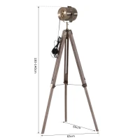 HOMCOM vloerlamp stalamp staande lamp in hoogte verstelbaar 3-poot E14 grenenhout brons(m-3)