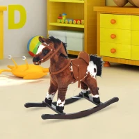 HOMCOM Schommelpaard pluche schommeldier babyschommel speelgoed kinderen tonen donkerbruin(m-2)