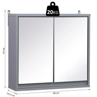 HOMCOM Badkamerkast, hangkast, wandkast, badkamermeubel, multifunctionele kast met 2 spiegels(m-3)