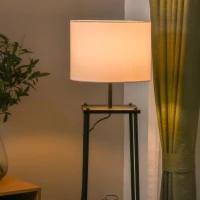HOMCOM Staande lamp met 3 planken stalamp polyester katoen metaal zwart(m-7)