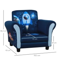 HOMCOM kinderbank mini sofa stoel met houten structuur antislip voeten blauw(m-3)