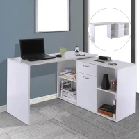 HOMCOM Hoekschrijftafel computertafel bureau hoekbureau wit MDF(m-2)