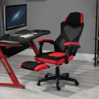 Vinsetto Ergonomische kantoorstoel gamestoel draaistoel met voetsteunen polyester zwart(m-7)