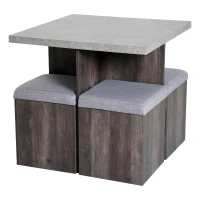 HOMCOM 5-delige eetset eettafel set met 4 krukken zitgroep eetkamer 80x80cm grijs(m-4)