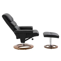 HOMCOM® relaxstoel met kruk tv-stoel gepolsterde stoel 360° draaibaar 120° kantelbaar PU-bekleding houten voet zwart 81 x 76 x 103 cm | Aosom.de(m-7)