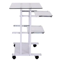 HOMCOM Rolbaar bureau computertafel bureau werktafel met glazen aflegvlak wit(m-6)