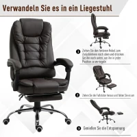 HOMCOM Ergonomische bureaustoel gamestoel verstelbare armleuning schuimstof PU bruin(m-7)