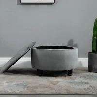 HOMCOM luxe krukje kruk met opbergruimte gestoffeerde kruk polyester hout donkergrijs(m-6)