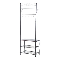 HOMCOM Staande kapstok met 3 schoenenrekken kledingstandaard garderobe hal staal(m-5)