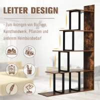 HOMCOM Boekenrek vrijstaande stelling speelgoedrek hout metaal bruin(m-4)