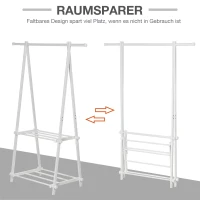 HOMCOM Kledingrek met schoenenrek kledingstang garderobestandaard staal wit(m-4)