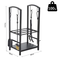 Outsunny Brandhoutstandaard houtgereedschap brandhoutrek brandhoutopslag 2 lagen zwart(m-3)