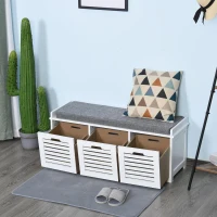 HOMCOM Schoenenbank schoenenrek 3 schuiflades schoenenrek bank multifunctioneel wit(m-2)